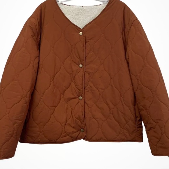 Double Zero Reversible Sherpa Lined Collarless Quilted Brown Jacket Size Large - Picture 2 of 4